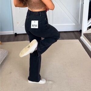 Tummy Control Wide Leg Jeans by RFM in Vintage Black Distressed